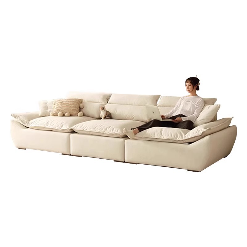Sofá de vela sala de estar pequeña gran asiento profundo ultra ancho ajustable pluma recta gato agarre sofá de piel de silicona