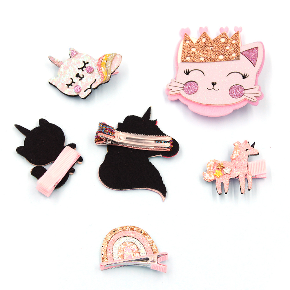 Mode Arc-en-ciel Licorne Chat Pu Paillettes Pince À Cheveux 1 Pièce display picture 2