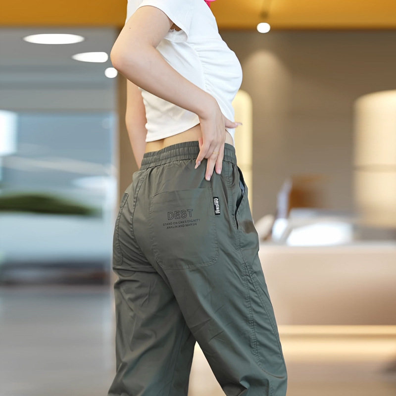 2024 Tooling Ice Silk Casual Pants Men's Loose Leg Summer Thin Quick-drying Pants New Sports Cropped Trousers