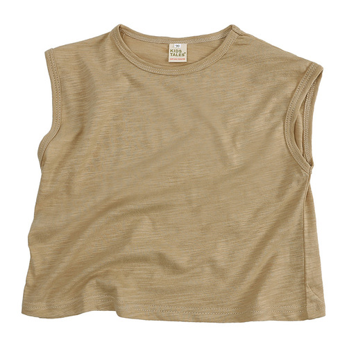 Korean Children's Tank Top 2024 Summer Soft Bamboo Joint Cotton Sleeveless Drop Shoulder T-Shirt Vest for Boys and Girls Round Neck Outerwear