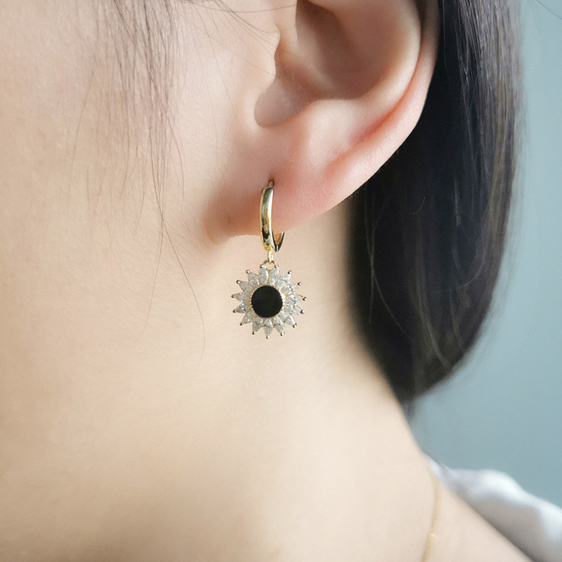 CrossBorder Sterling Silver Needle Sunflower Rhinestone Earrings Europe And America Creative Fashion Temperament Ins Style SUNFLOWER Ear Clip Femalepicture5