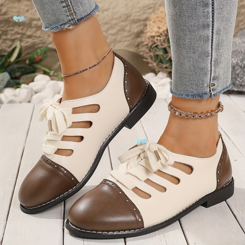 Women's Summer Low Heel Shoes with Cut-Out Design and Brogue Details