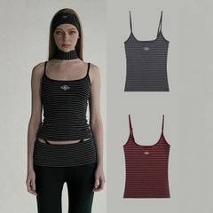 badblood軟領條紋吊帶背心美式辣妹運動風性感內搭打底修身休閒女