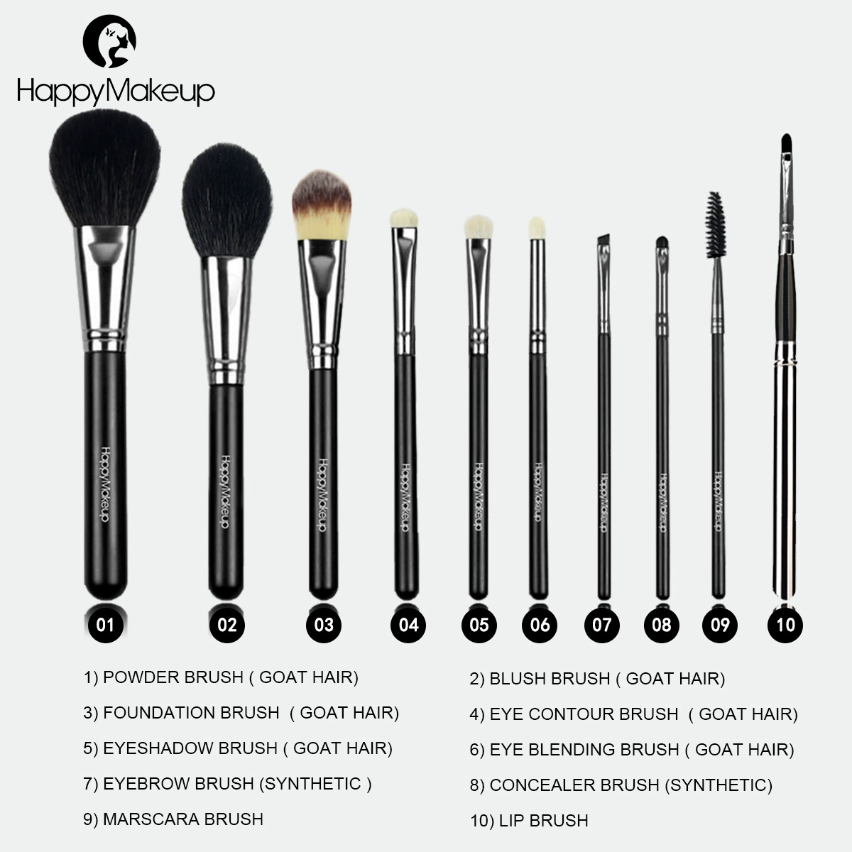 Ручная кисть HappyMakeup Copper из полиуретана, 10 штук