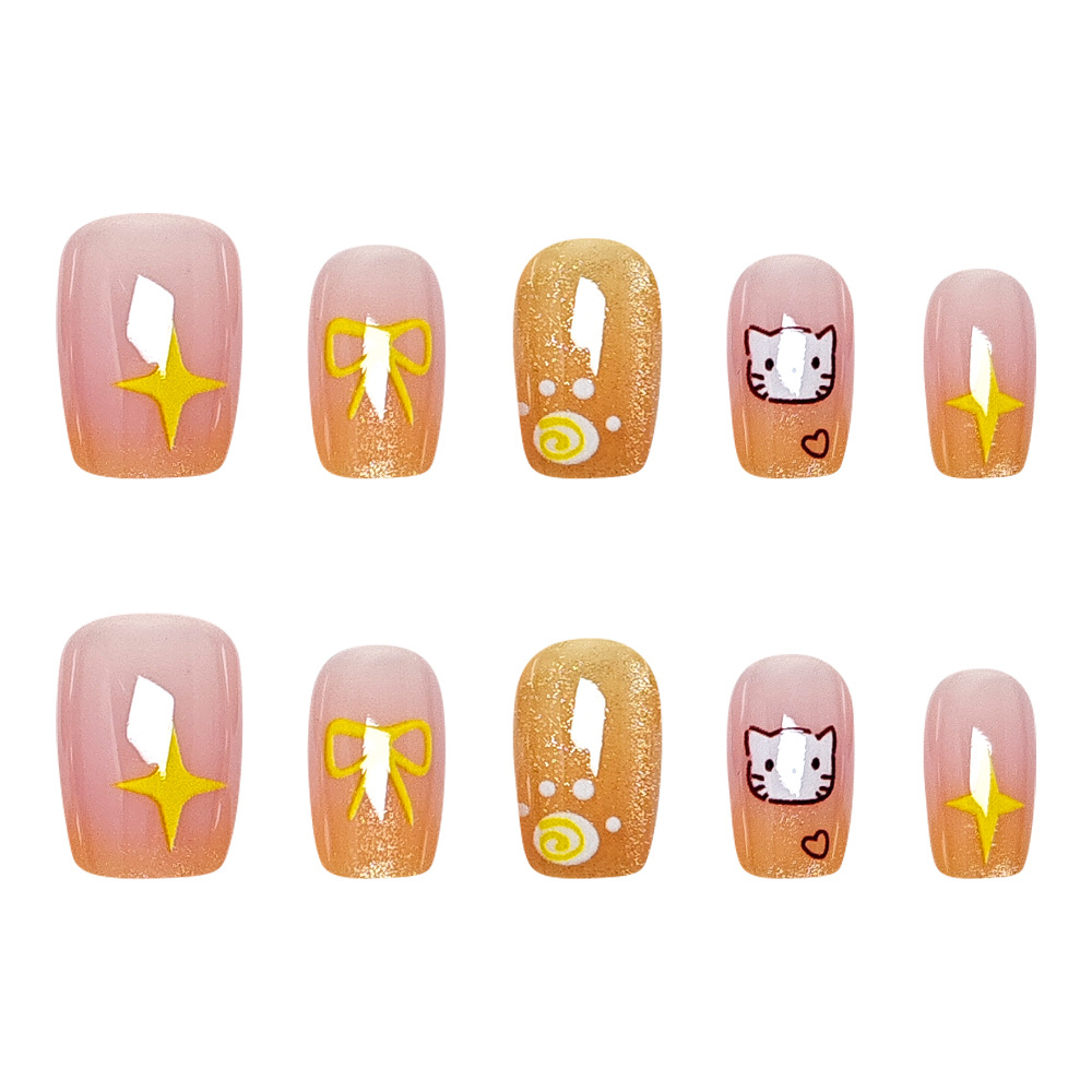Nuevos productos de verano manicura de dibujos animados, lazo de gato, armadura infantil, 10 piezas, ojos de gato, uñas postizas hechas a mano image 6