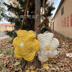 卵の花の草の編みの包み2025春夏の新型の編みの女性のカバンの斜め掛けの小さい清新な携帯電話の包みの工場の草の編みの包み