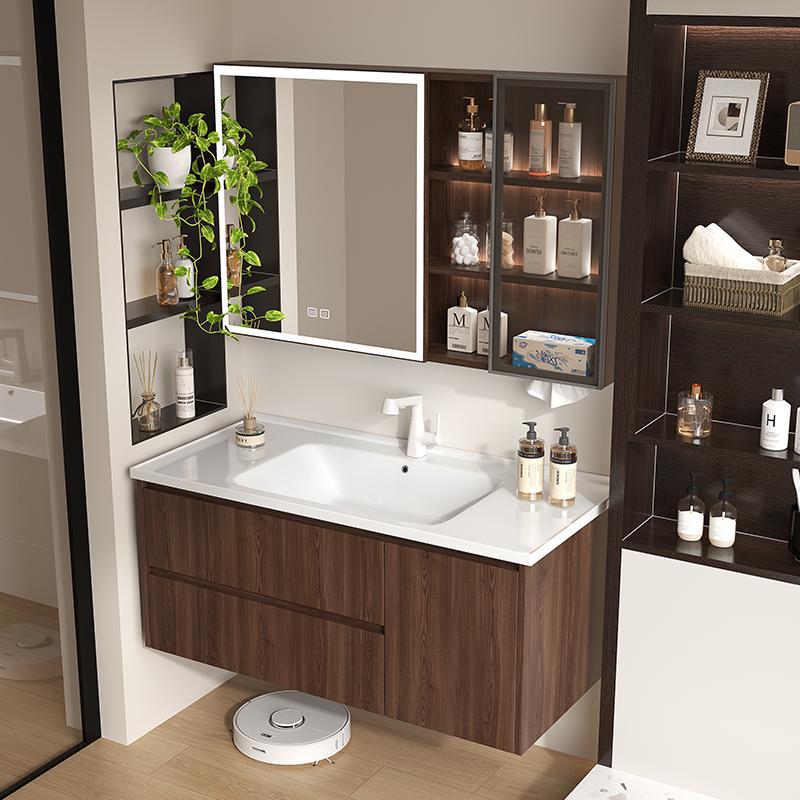 Baño de color de nuez panal de panal gabinete de baño combinado en cerámica lavabo lavabo gabinete lavabo