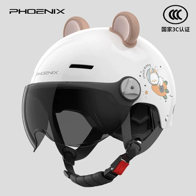 Phoenix 3C Certified Electric Vehicle | Motosiklet kaskı (dəbilqə) - cute-cartoon-bear-ears-sunscreen-short-glasses-fresh-white