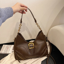 女士单肩包时尚原创复古美拉德拼接拉链装饰单肩包潮OL气质通勤包