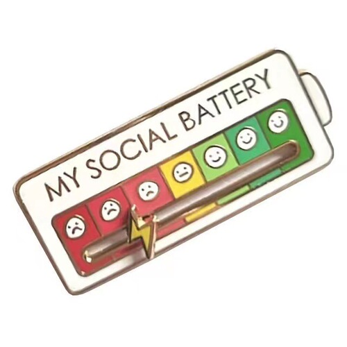 Social Battery Pin Student Bag ID Badge Unique Design Mood Changing Pin Badge Metal Accessory Gift