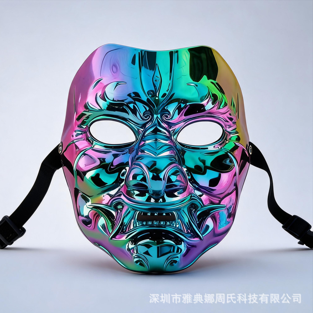 Todo el rostro negro dorado estilo nacional armadura Hanfu cos accesorios se pueden usar máscara de cara antigua oro negro samurai fantasma image 8