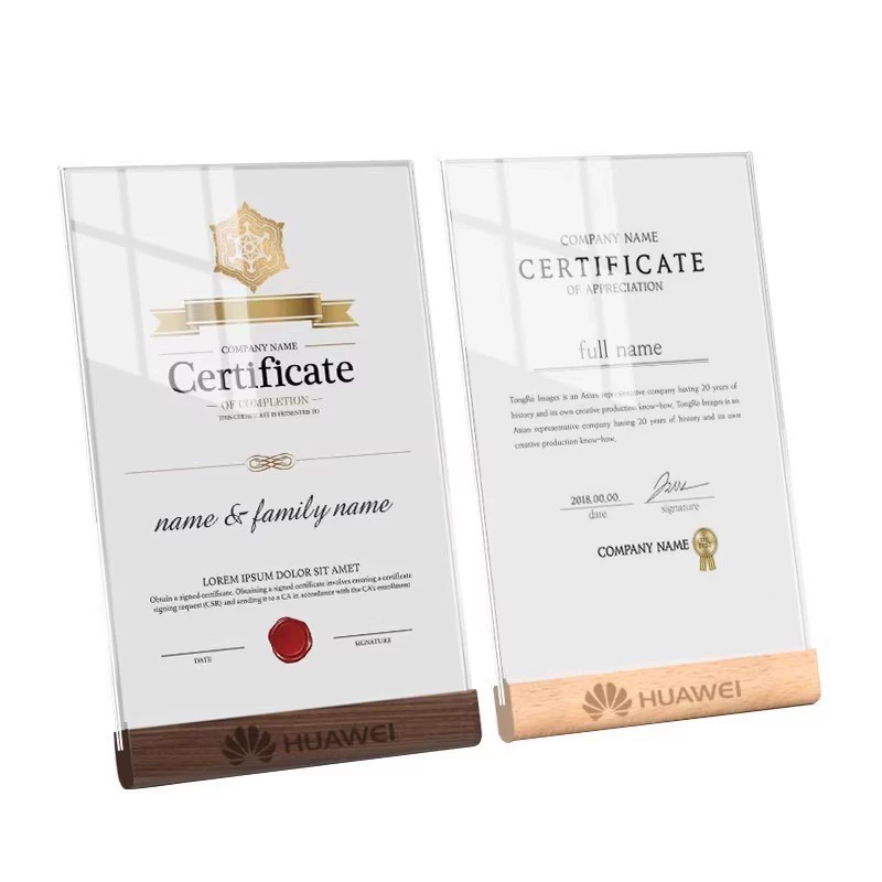Certificate of honor frame acrylic patented solid wood certificate display frame A4 crystal glass photo frame table A5