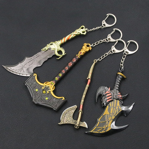 Game God of War 4 Blade of Chaos broadsword keychain Kuiye ax weapon model mask key metal pendant