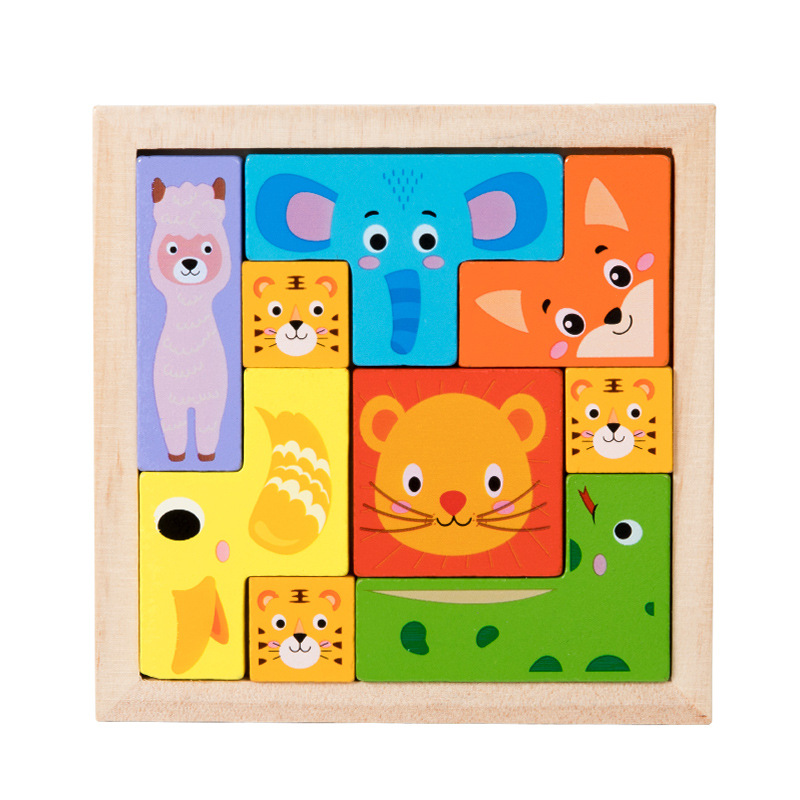 Puzzle de bloques Tetris para niños Educación infantil desarrollo de dibujos animados tridimensionales Juguetes de madera puzzle