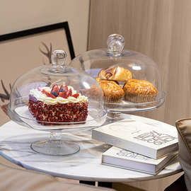 3T23批发10寸8寸欧式高脚蛋糕盘透明蛋糕罩玻璃水果甜品台点心罩