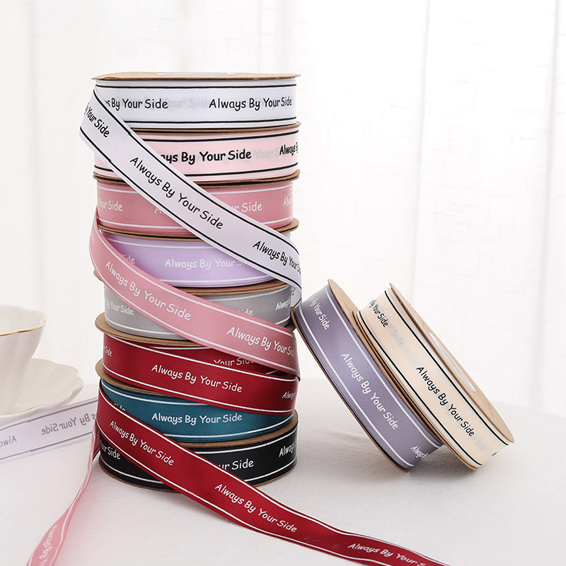 2.5cm鲜花包装丝带缎带花店花艺鲜花包装带织带守候字母丝带批发