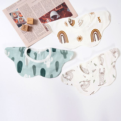 Kangobaby 360-degree rotating bamboo cotton spit-up cloth baby bib wholesale water-absorbent printed food bib cross-border