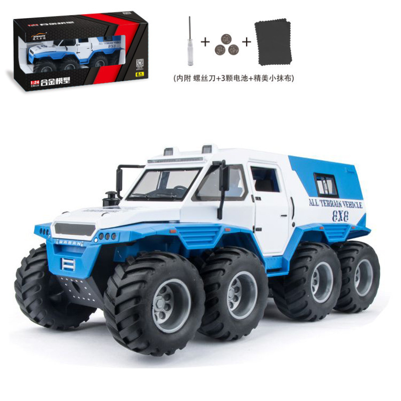 Modelo de coche de aleación de simulación Jianyuan 1:24 conquistador chamán Tire hacia atrás vehículo todoterreno con sonido y luz modelo de coche de juguete adornos