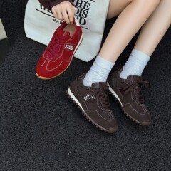 时尚磨砂皮德训鞋女2025秋季新款韩版百搭系带休闲运动鞋阿甘鞋潮