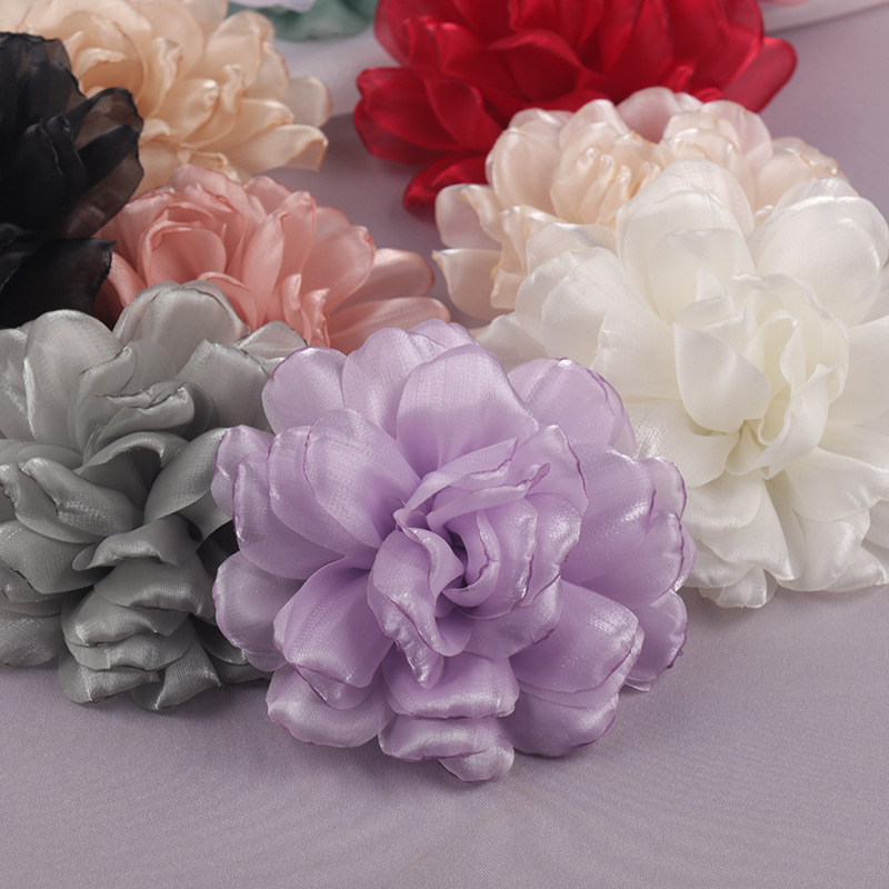 10CM 공장 재고 불타는 가장자리 꽃 원단 꽃 액세서리 동백 수제 재질 보석 헤어 핀 천 꽃