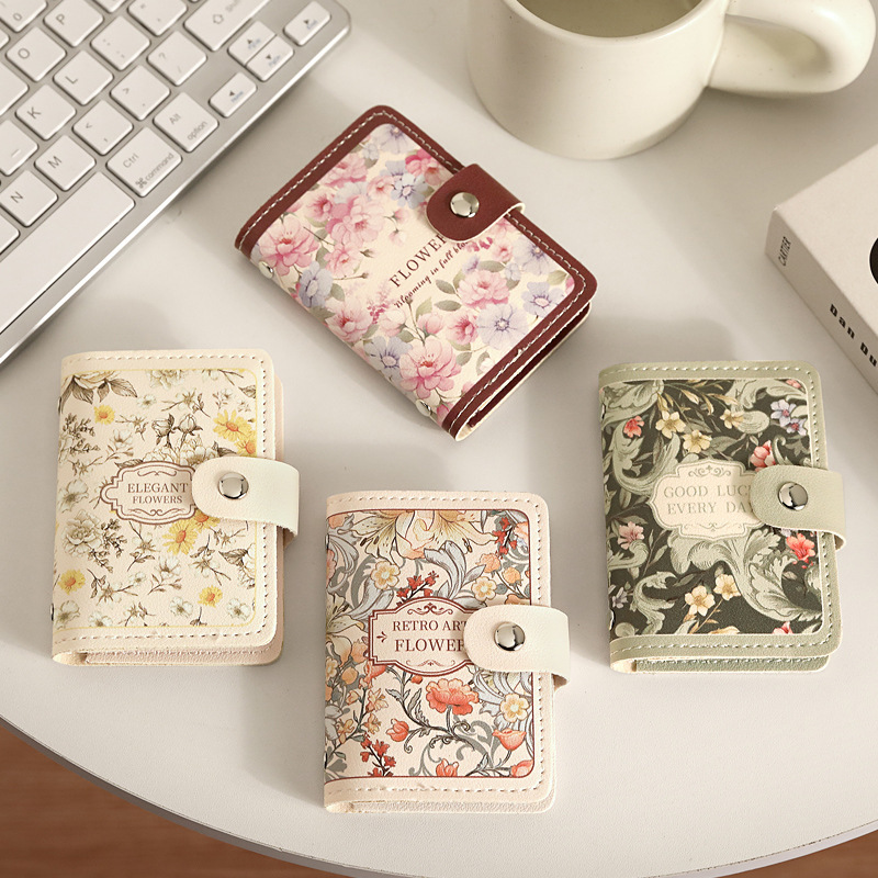 New Floral Oil Painting Card Holder for Women, Vintage Style Multi-Card Slot Bank Card Id Card Holder with Large Capacity
