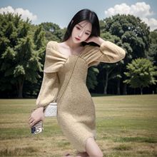 法式针织连衣裙2024秋冬新款高级感穿搭小个子遮肚子减龄气质裙子