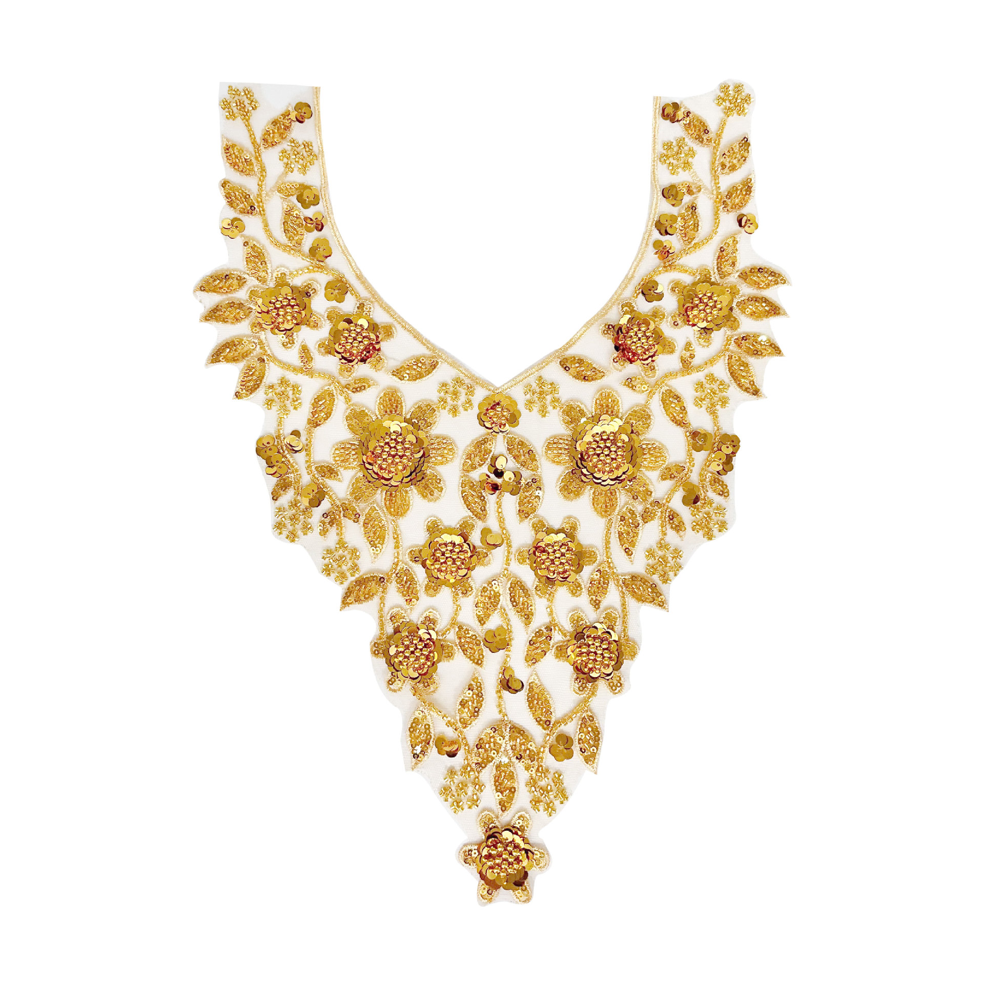 Dorado bordado perlas bordado V-collar hilo de malla encaje cosido accesorios de collar vestido cheongsam traje de baile accesorios de vestido