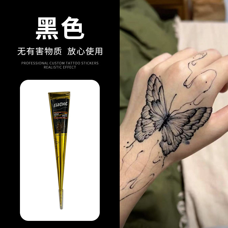 跨境印度海娜膏彩色颜色料暂时性手绘膏彩绘纹身模板膏批发海娜膏|undefined
