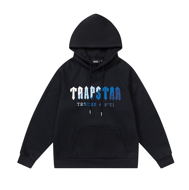 Europa y América Trapstar blue line negro cabeza de tigre toalla bordado más terciopelo con capucha suéter pantalones pantalones casuales