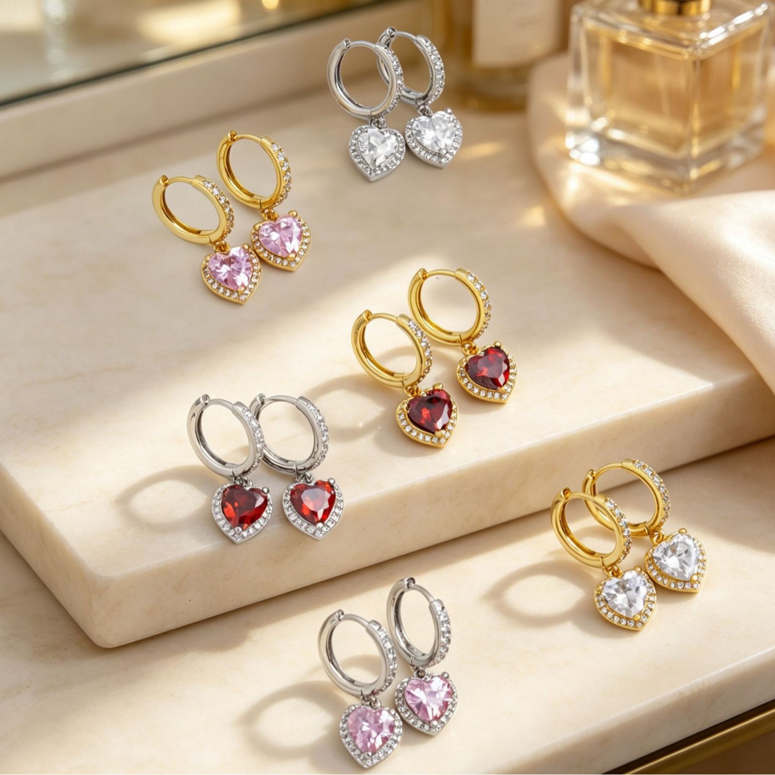 Fashionable European and American Style Copper Inlaid Heart-Shaped Zircon Earrings Valentine's Day Jewelry Cute Peach Heart Earrings Jewelry Circle