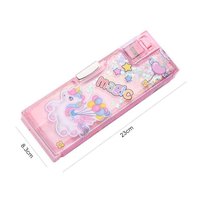 跨境新款创意流沙文具盒小学生儿童卡通多功能带削笔器塑料铅笔盒|undefined