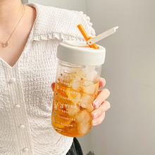 玻璃吸管水杯女生夏季大容量便攜高顏值茶水分離泡花茶杯子ins風