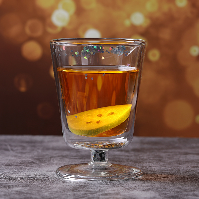 Taza de doble color estrella de vidrio de lentejas de la chica taza de café doble taza de leche doble taza fabricante