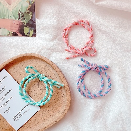 Korean fashionable color-blocked ice cream multi-layered elastic hair band mandarin duck two-color knotted headband bow hair band leather case