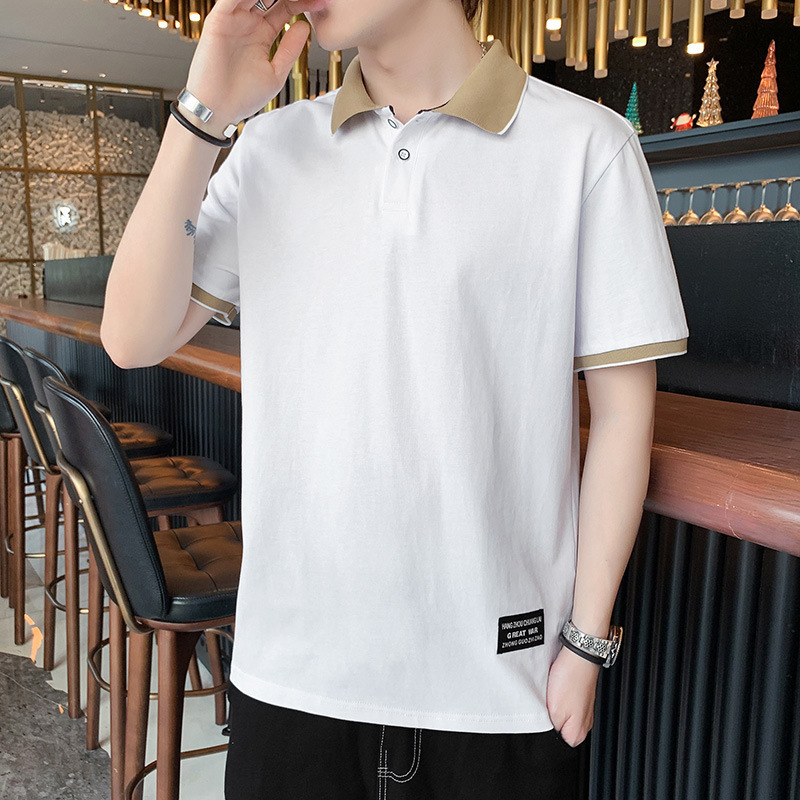 Camiseta polo para hombre casual, camiseta de manga corta con solapa, moda para hombre, marca de tendencia suelta japonesa de media manga estilo Harajuku