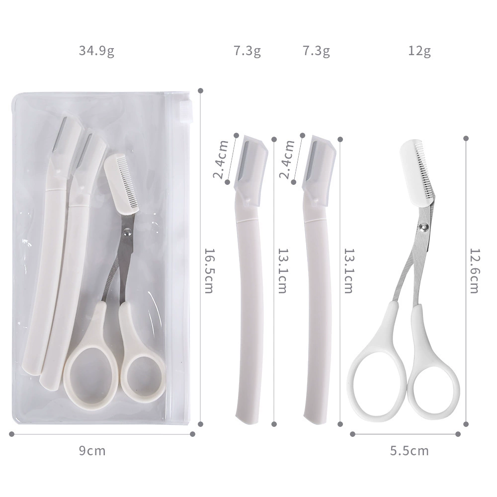 White precise razor stainless steel, scissors, set, 4 piece set