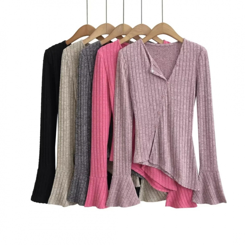 Asymmetrical Flared Pants Base Shirt Autumn Women's New Waist-Cinching T-Shirt Hot Girl Single-Breasted Cardigan