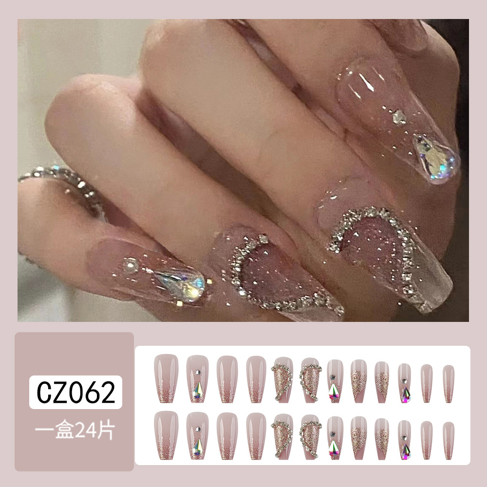 Lámina de uñas de desgaste intermitente, esmalte de colores, gota de agua, cadena de diamantes, uñas de amor, uñas de uñas, uñas de alta calidad, paso de hielo, uñas largas