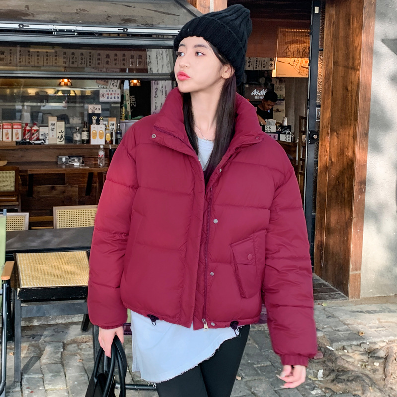 Red pan de algodón ropa de invierno 2024 nuevo cuello suelto chaqueta de algodón rojo caliente chaqueta de algodón corta pequeña chaqueta de algodón mujer