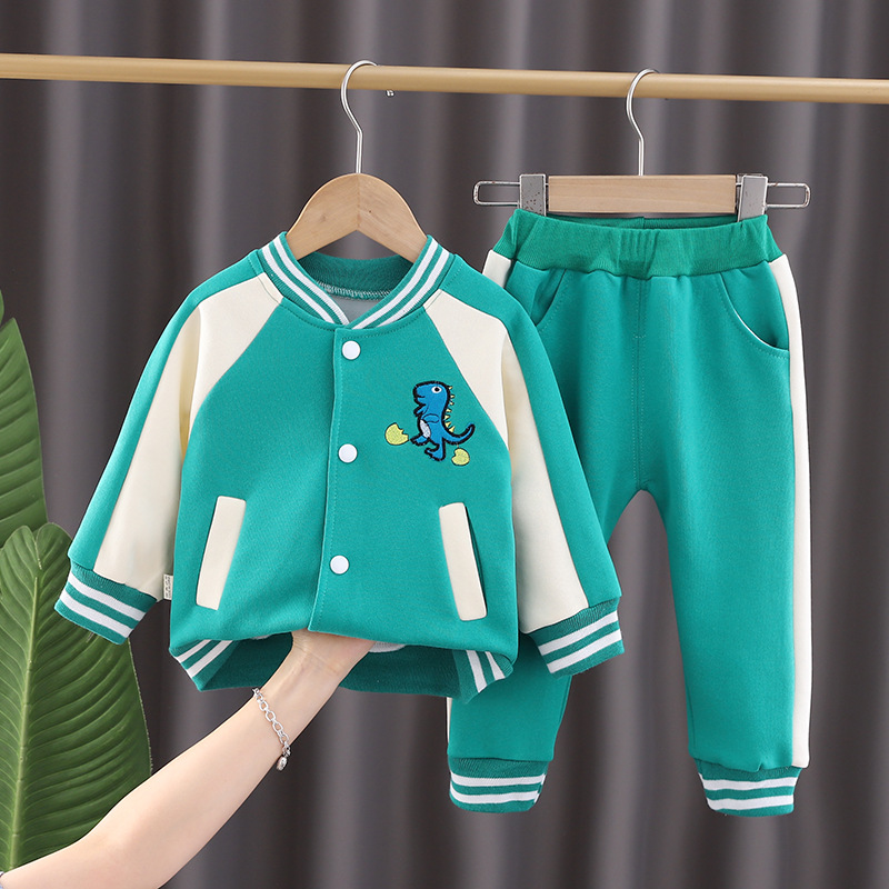 Spring and Autumn Boys New Clothing Children's Sweater Pants Cartoon Dinosaur Two Piece Set Handsome Baby_voghion.com