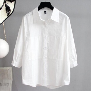 plus size Women's Clothing Spring Summer Autumn New Shirt Women's Summer New Seven-Sleeve Top Chubby Mid-Sleeve Shirt Trendy