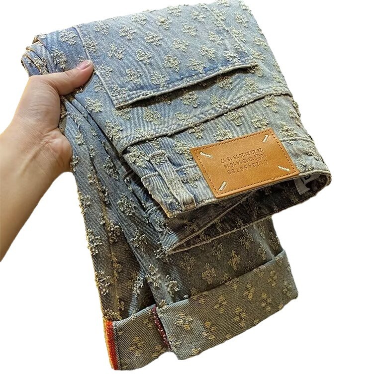 Men's Jacquard Jeans High Street Vibe Loose Straight Casual Trousers Autumn Trend All Match_mkmklike.com