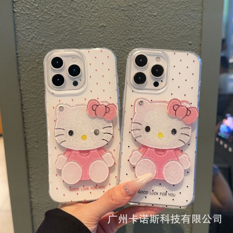White Jelly Imd Polka Dot Kt Cat Mirror Suitable for Apple 17Pm/16Pro Phone Case 12 Cartoon Cute White Jelly Imd Polka Dot Kt Cat Mirror Suitable for Apple 17Pm/16Pro Phone Case 12 Cartoon Cute