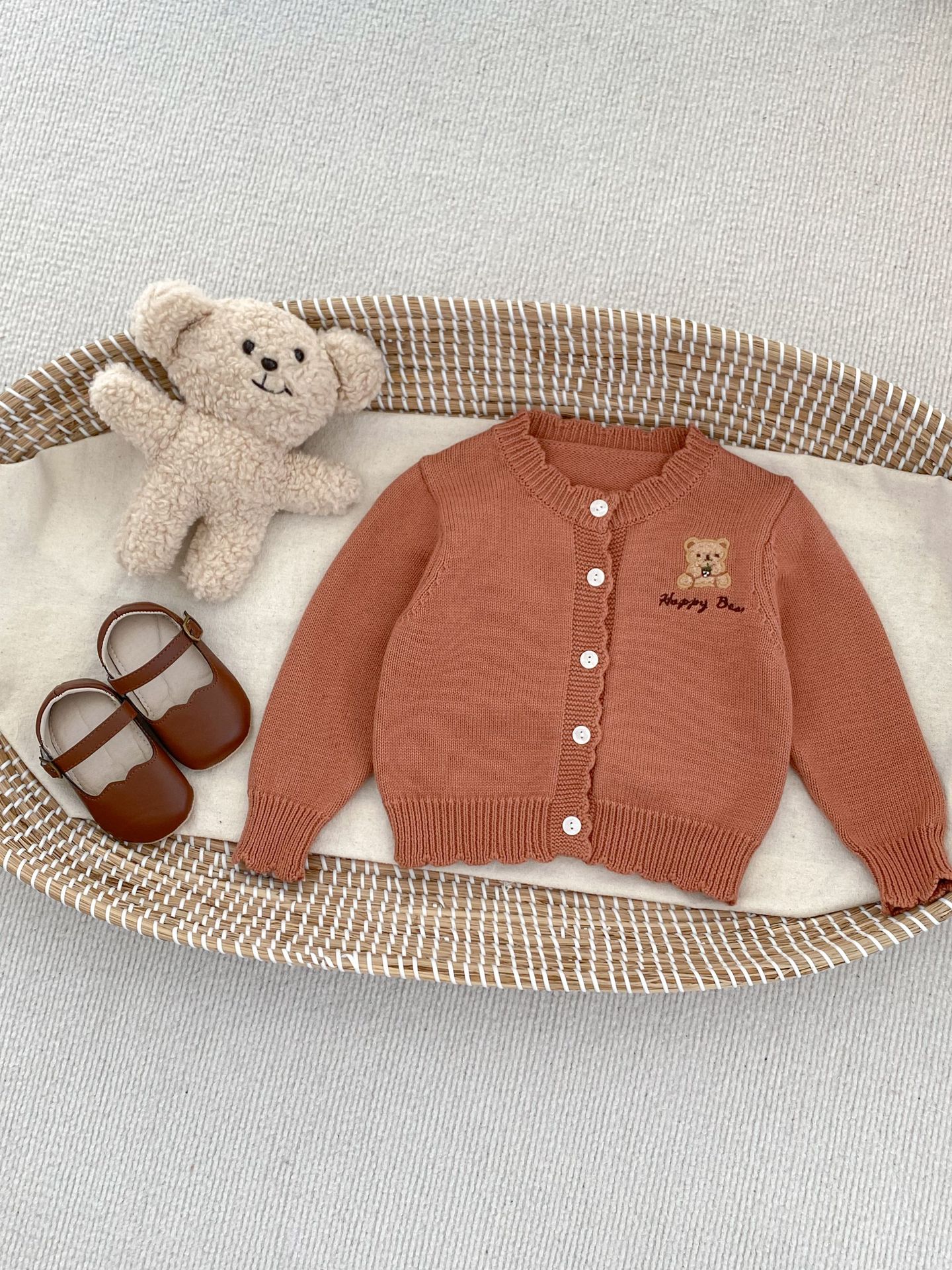 Cárdigan de Punto para Bebés Primavera 2025, para Niños y Niñas, Suéter con Bordado de Oso, Chaqueta Versátil de Manga Larga
