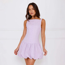 法式性感重工蕾丝刺绣无袖连衣裙女夏季纯欲收腰显瘦露背A字短裙