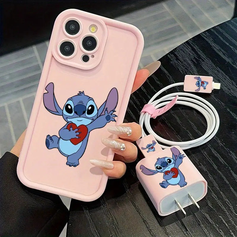 卡通史迪仔适用苹果17promax手机壳iPhone16充电器保护套15plus软