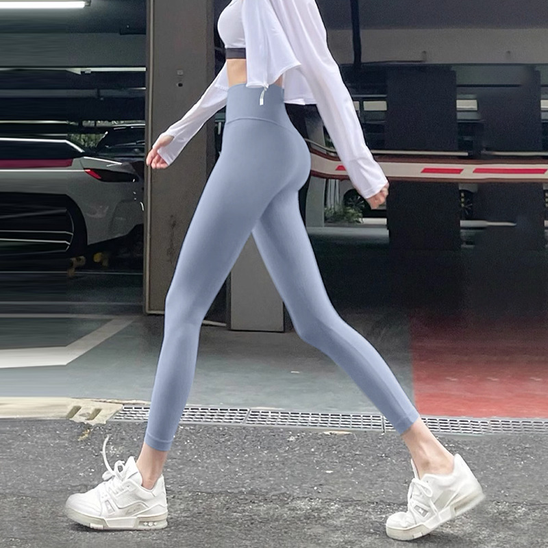 Pantalones de yoga desnudos, fitness, running, leggings ajustados, cintura alta, caderas, abdomen elástico, pantalones de tiburón