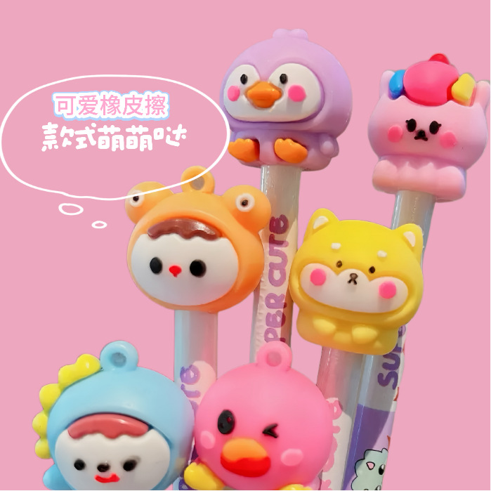 Nuevos productos de dibujos animados borrador lápiz conjunto HB pequeño animal forma de goma estudiantes pequeños regalos pencil para jardín de infantes