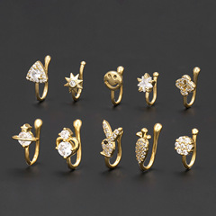 Cross-border fashion creative non-pierced nose jewelry, small animal micro-set zirconium European and American new style holeless U-shaped nose clip jewelry