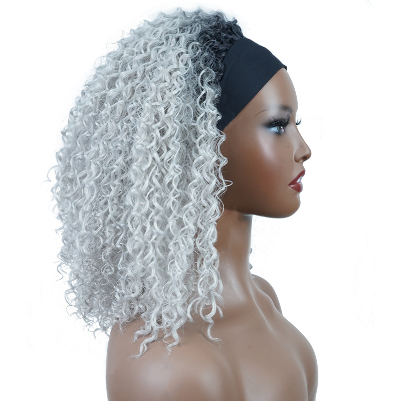 Synthetic Wig svart syntetiskt rörigt explosivt hår med hel huvudbonad kinky lockig peruk_voghion.com
